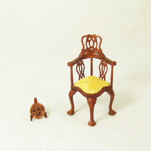 8057-03, Walnut Corner Chair - 1" scale - Click Image to Close